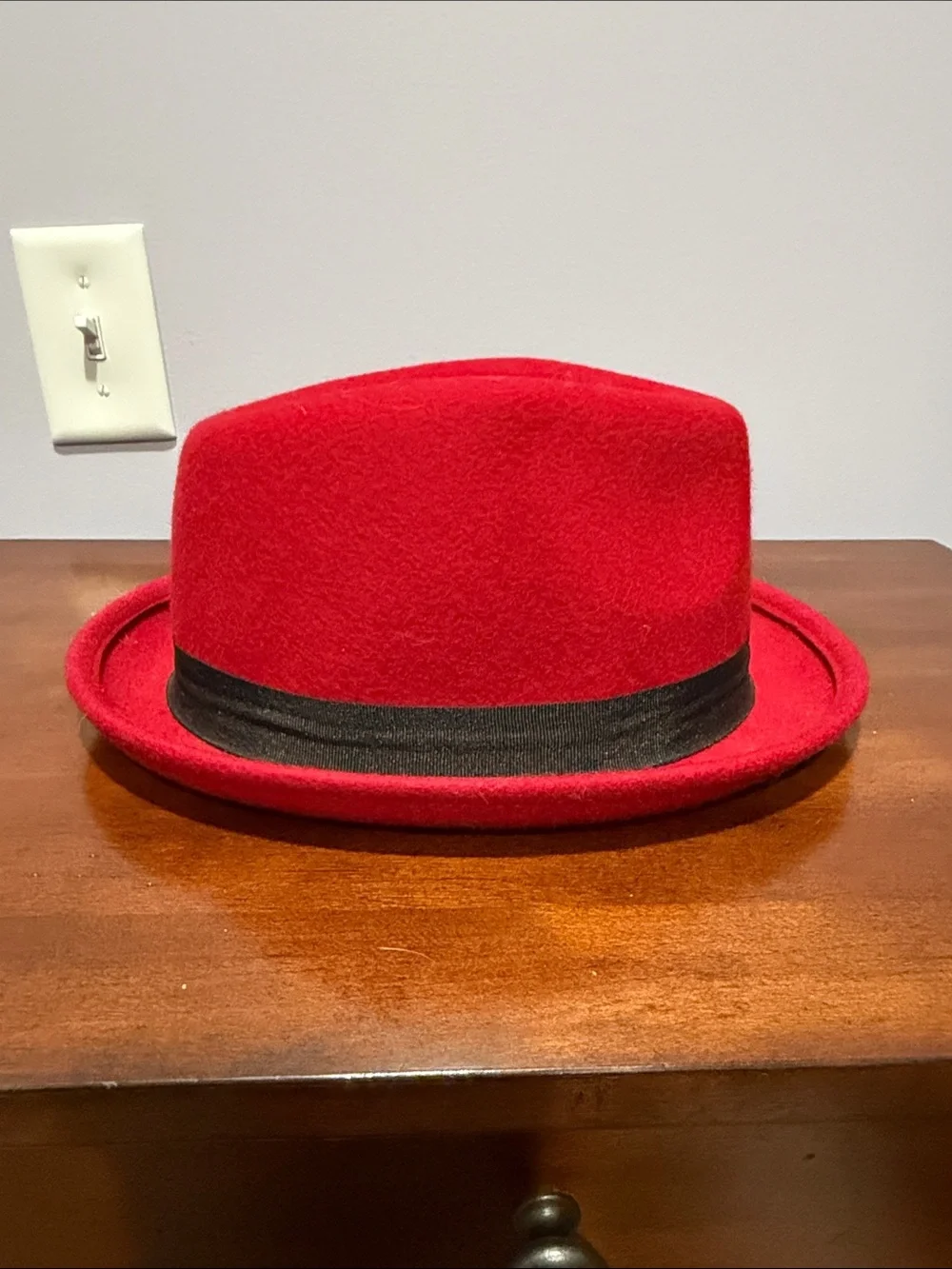 Women’s Red Wool Fedora with Black Tie Band
